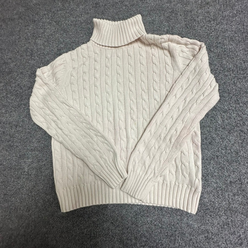 Tommy Hilfiger Turtleneck Sweater Womens Size M Cream Cable Knit Stained Top